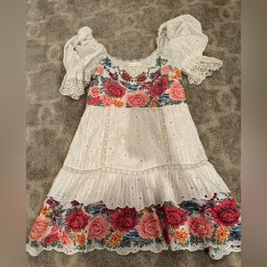 LoveShackFancy White Dress with Pink Floral Accents